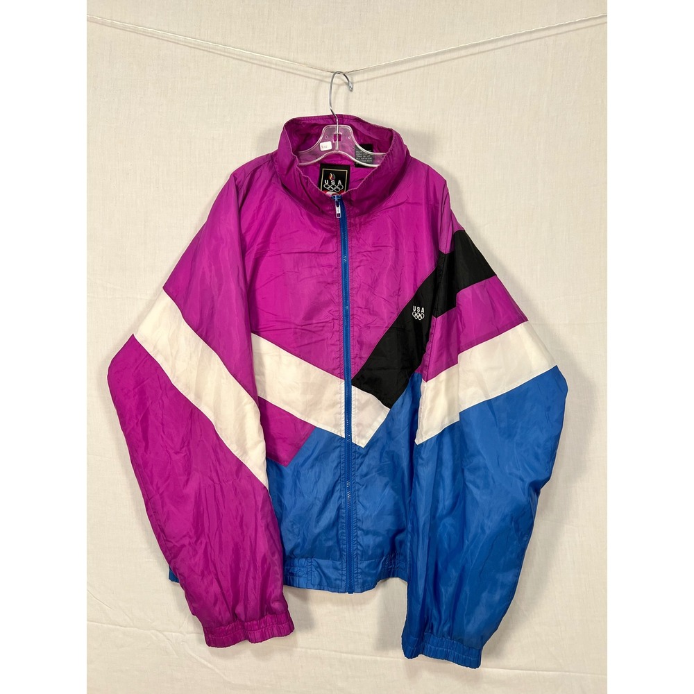 Vintage USA Olympic Windbreaker Jacket Colorblock Purple Blue XL JCPenney 90s